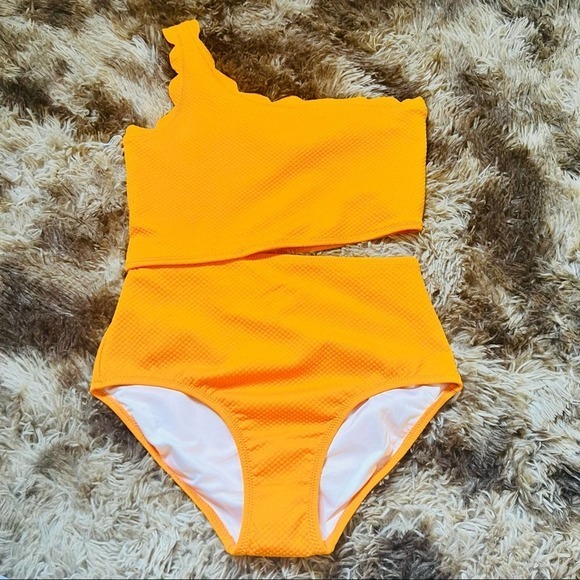 Old Navy one piece cut out scallop trim one shoulder swimsuit XL 14 - Picture 4 of 8